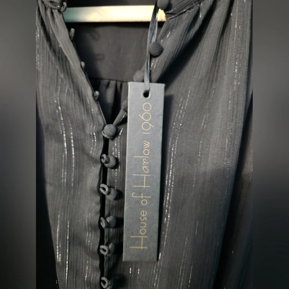 ✨️Final Price✨️NWT House of Harlow Metallic Black Balloon Sleeve Mini Dress - Picture 6 of 8
